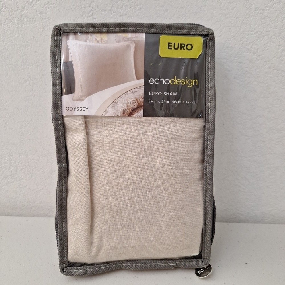 Echo Design Odyssey Euro Pillow Sham White Embroidered Border 100% Cotton NEW